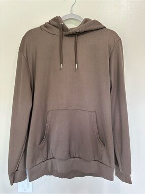 Men’s Ribbed Brown BoohooMAN Hoodie with Kangaroo Pocket